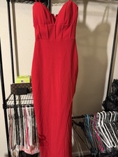 Windsor Red Solid Slit Maxi Dress V-Neck Strappy Sleeveless Size XS NWT