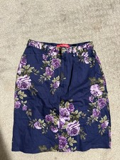 1990's Gloria Vanderbilt Vintage Skirt Stretch Denim Rose Floral Blue Size 10