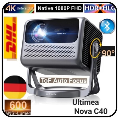 Nova-C40 Beamer Android TV 11.0,Tragbarer Projektor mit 90° Gimbal, 4K Heimkino.