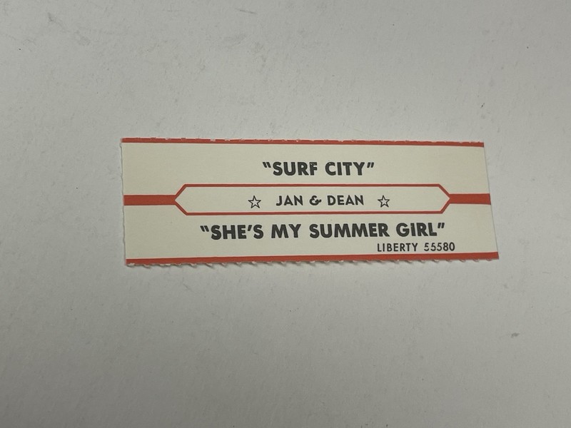 Jukebox Title Strip Jan & Dean Surf City She’s My Summer Girl Liberty