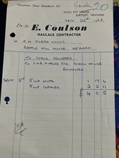 1963 E Coulson Haulage Contractor Birtley Hexham Billhead, Rochester