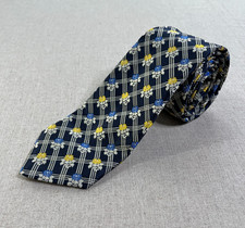Givenchy Silk Tie Mens Navy Blue Floral Grid Italy Designer 8.5cm Necktie Formal