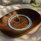 Genuine Aquamarine Choker 2MM Dainty Beads Healing Crystal Jewelry Necklace