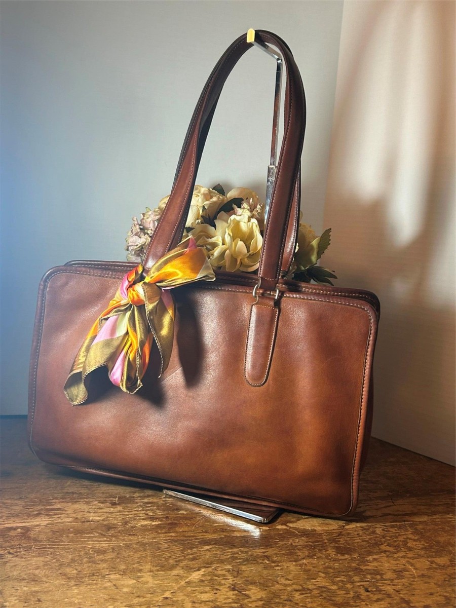 バッグ Vintage Coach Leather Tote Bag Brown Vintage Coach NYC British Tan Distressed Leather Marketing Tote