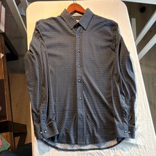 Men's Polka Dot Navy White Dress Shirt Long Sleeve Collared Button