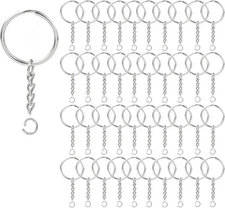 100pack Key Ring with Chain and Open Jump,1 Inch Split Round Keychain Rings Bulk