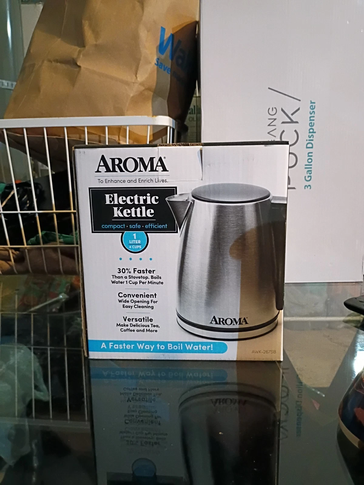Aroma 4 Cup/1 Liter Stainless Steel Electric Kettle AWK-267SB - NEW