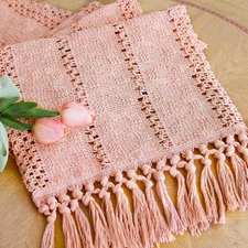 FEXIA Pink Macrame Table Runner with Runner, 12" x 90", 