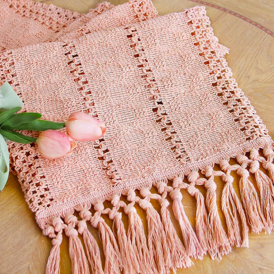 FEXIA Pink Macrame Table Runner with Runner, 12'' x 90'', 