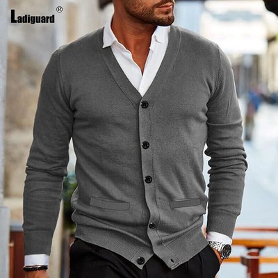 2025 Spring Autumn New Knitting Sweaters Men's Collarless Basic Top Cardigans Me