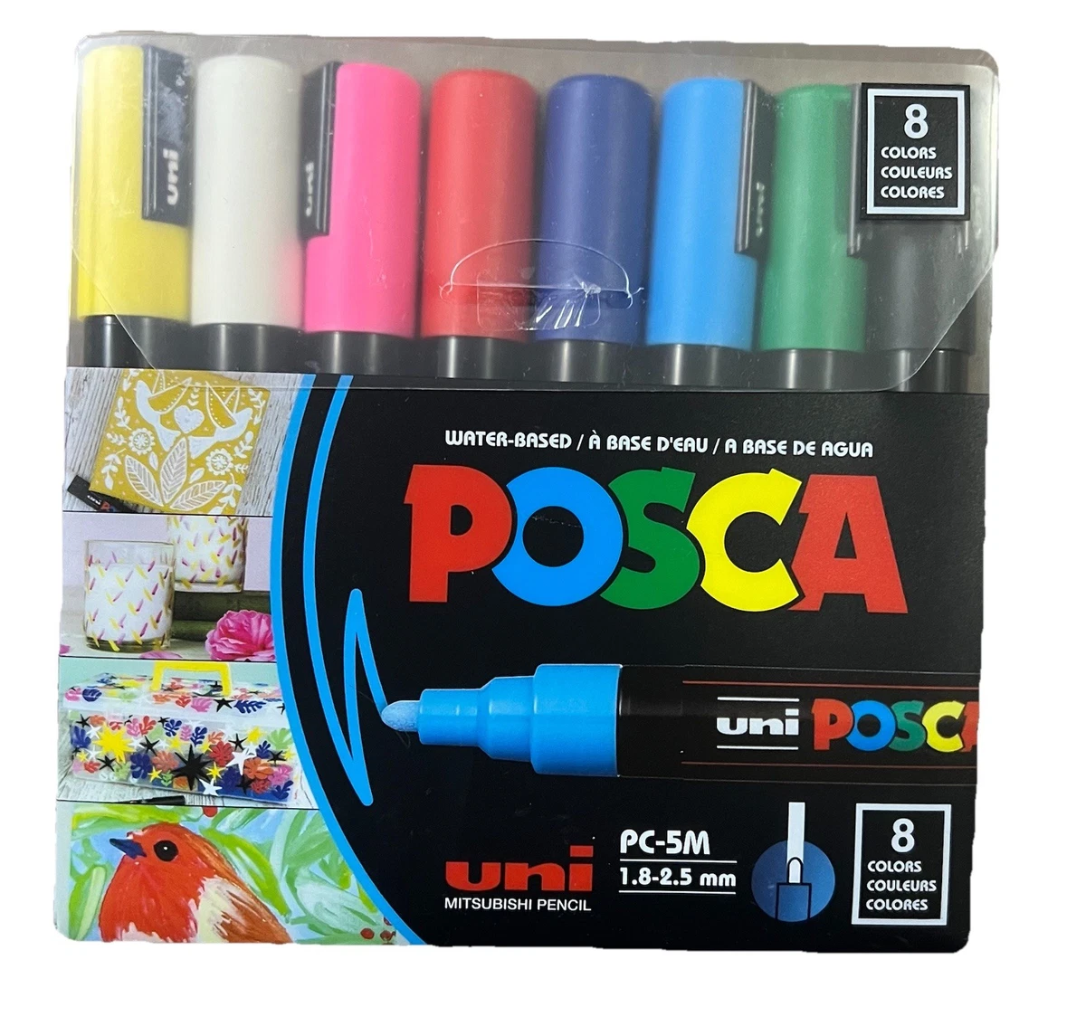Posca PC-5M - Rotuladores Permanentes A Base De Agua, Juego Profesional De 12 Bolígrafos, 1,8-2,5 Mm, Mediano, Negro Extra + Blanco, En Cartera De Regalo