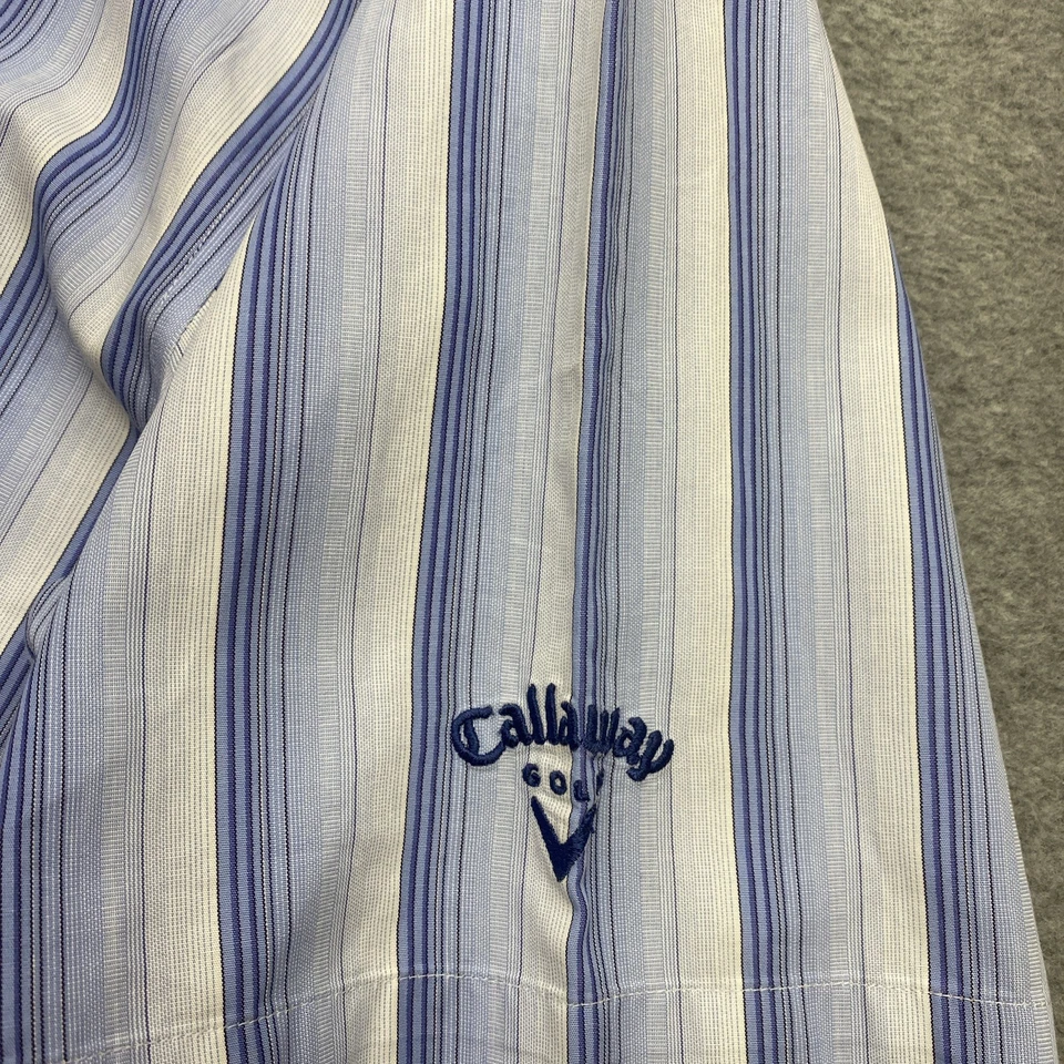 Camisa Callaway Para Hombre Grande Manga Corta Abotonada Azul Rayas Algodón Sarga Logo Foto 4 de 4