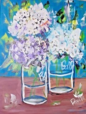 "DANCING FLORAL" IMPRESSIONISTIC ACRYLIC PAINTING BY US ARTIST, SIGNED, 16"X20"