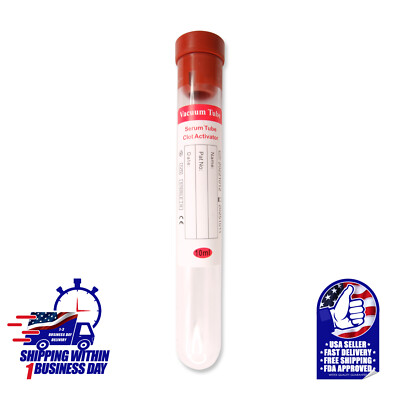 RED VACUUM BLOOD COLLECTION SERUM TUBE CLOT ACTIVATOR 10mL 16x100mm EXP 10/2025