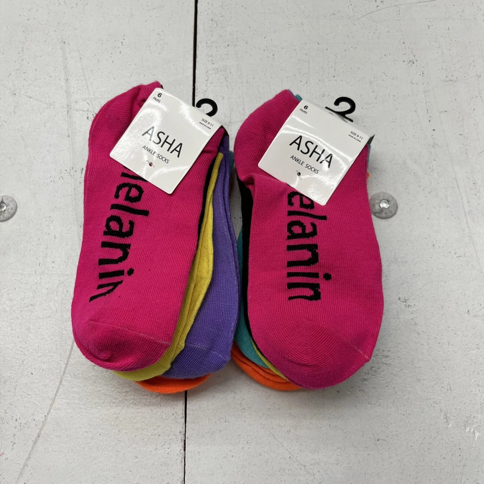 Asha Multicolored 2 Pack Ankle Socks Womens Size 9-11 NEW