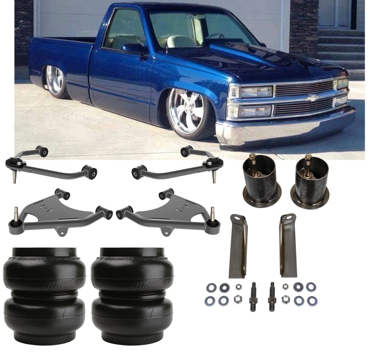 C1500 88-98 Narrow Tubular Upper & Lower Control Arms SS-7 Bags