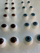 GLASS DOLL EYES, 8mm - 20mm, BLUE AND BROWN, MADE IN GERMANY 