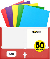 Folders with Pockets 3 Hole Punched 50 Pack, Assorted Colors , 2 Pocket Folders