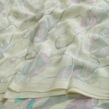 Sanskriti Vintage Sarees Ivory Pure Georgette Silk Printed Sari 6Yd Craft Fabric