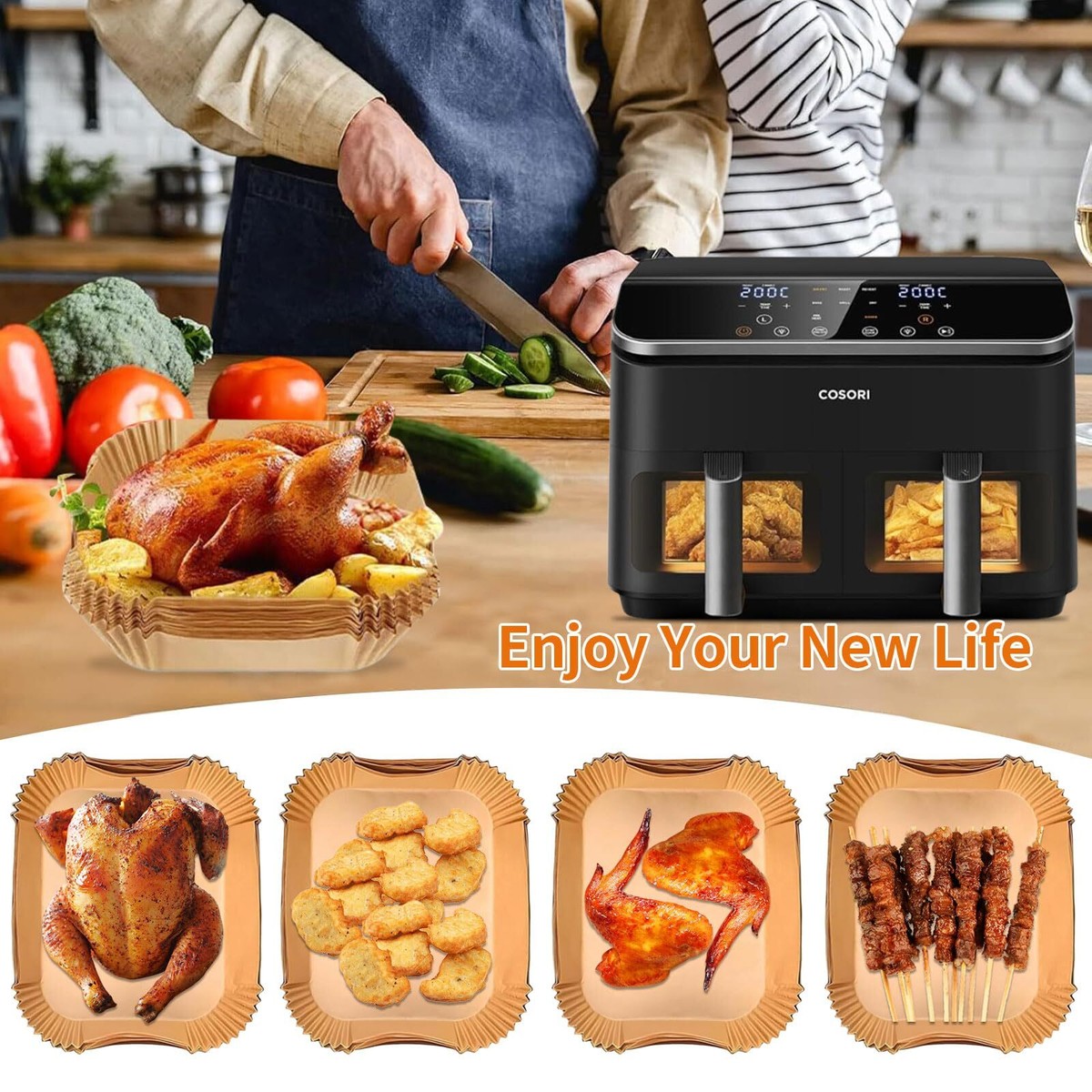 Cosori Bakpapier voor Heteluchtfriteuse - 180 Stuks voor Twinfry 10L - Airfryer Accessoires