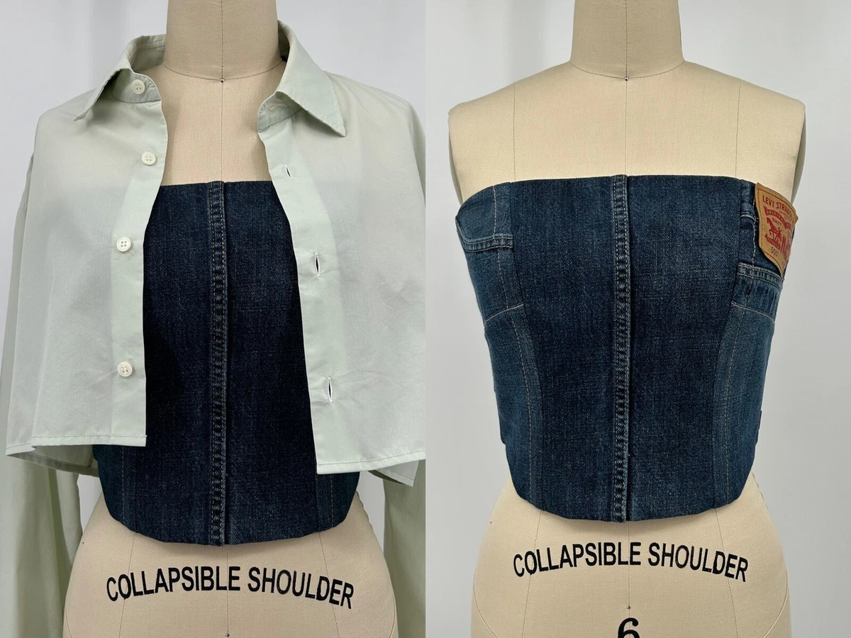 Reworked Levi s Corset and Hugo Boss Shirt Set Patchwork Denim