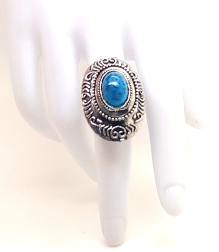 R001 Vintage retro ethnic chunky style Turquoise oval Adjustable fashion Ring - Picture 3 of 6