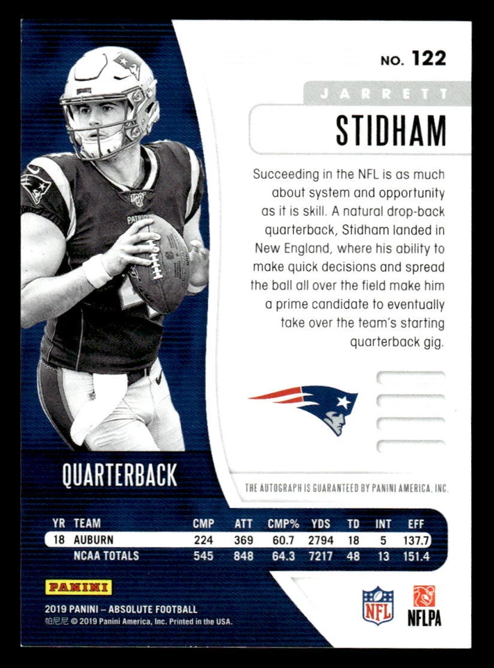 Jarrett Stidham 2019 Panini Absolute Signature Rookies Spectrum Red #/40 #122 - Image 2 of 2
