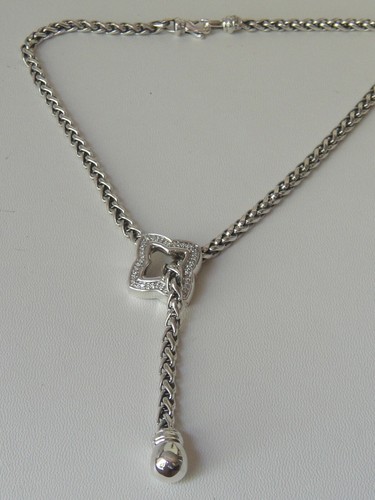 $1850 DAVID YURMAN SS DIAMOND QUATREFOIL WHEAT CHAIN NECKLACE - Picture 3 of 4