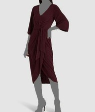Ralph Lauren Women's Red Front Tie V-Neck 3/4 Sleeve Midi Dress Size 4