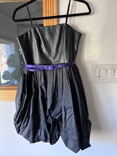 Alice + Olivia Fit and Flare Leather Top Spaghetti Strap Dress SZ S Black