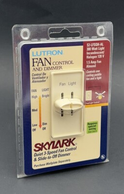 Lutron S2-LFSQH Skylark 3-Speed Fan Control & Dimmer, Color - Almond, NOS SEALED