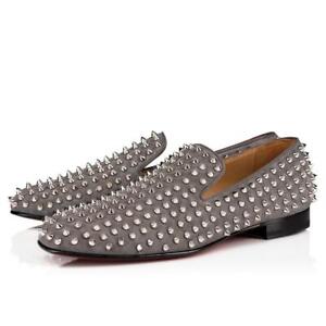 louboutin grey suede spikes