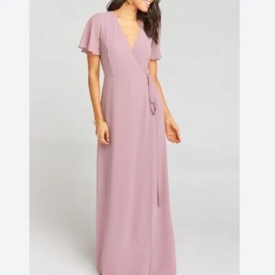 Show me your mumu Noelle Flutter Wrap Maxi Dress Bride s Maid Dusty Blush Sz S