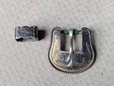 vintage VOGT buckle set 2PC western STERLING SILVER small sized .75" cowboy
