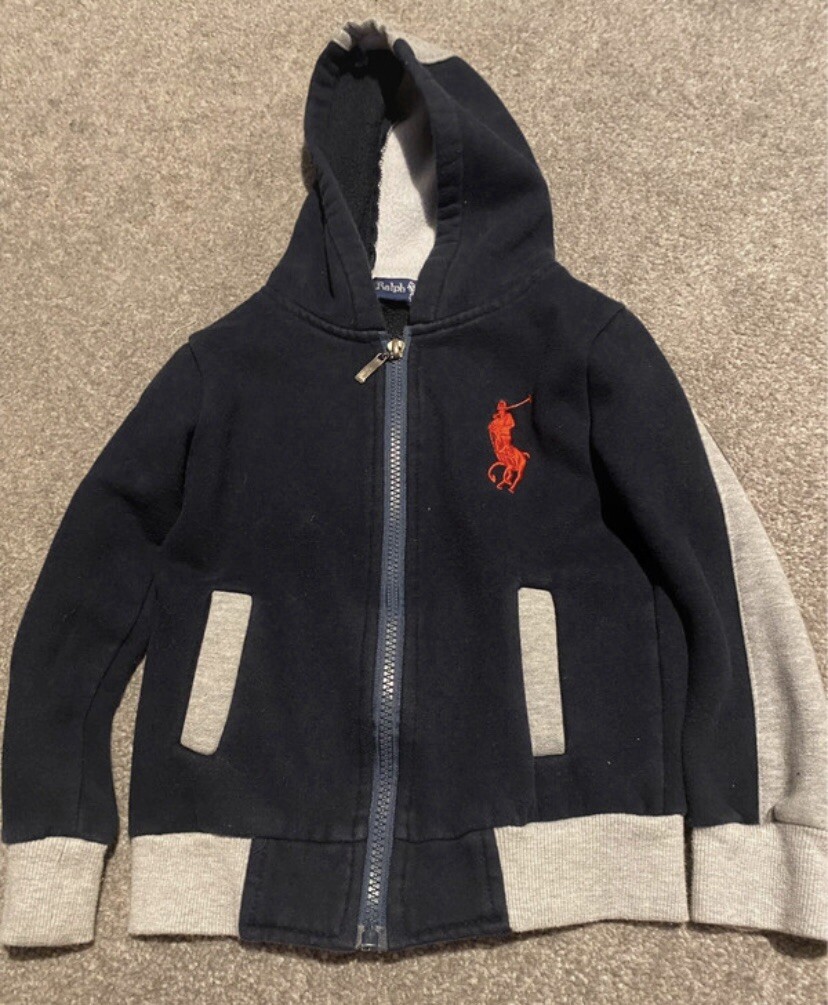 Polo Ralph Lauren Felpa con Cappuccio Ragazzo Piccola 2 3 Anni Blu Full Zip Rosso Pony Cotone