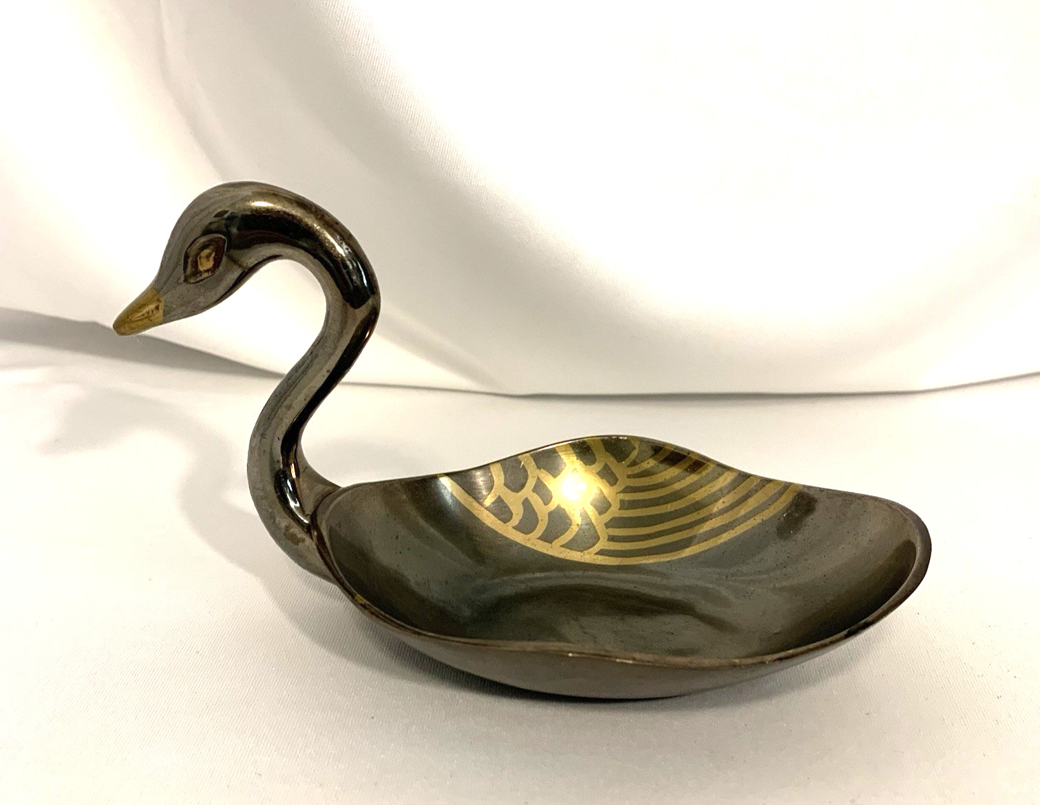 Vintage Brass Painted Swan Trinket Candy Soap Dish Candle Holder