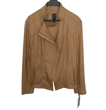 New Nwt Clara Sun Woo Metallic 'liquid' Faux Leather Biker Jacket Moto Brown Xl