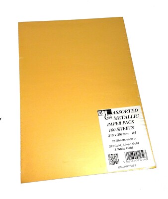 Verschiedene Metallic A4 Papier Packung 100 Blatt - Altgold, Silber, Gold & Weißgold