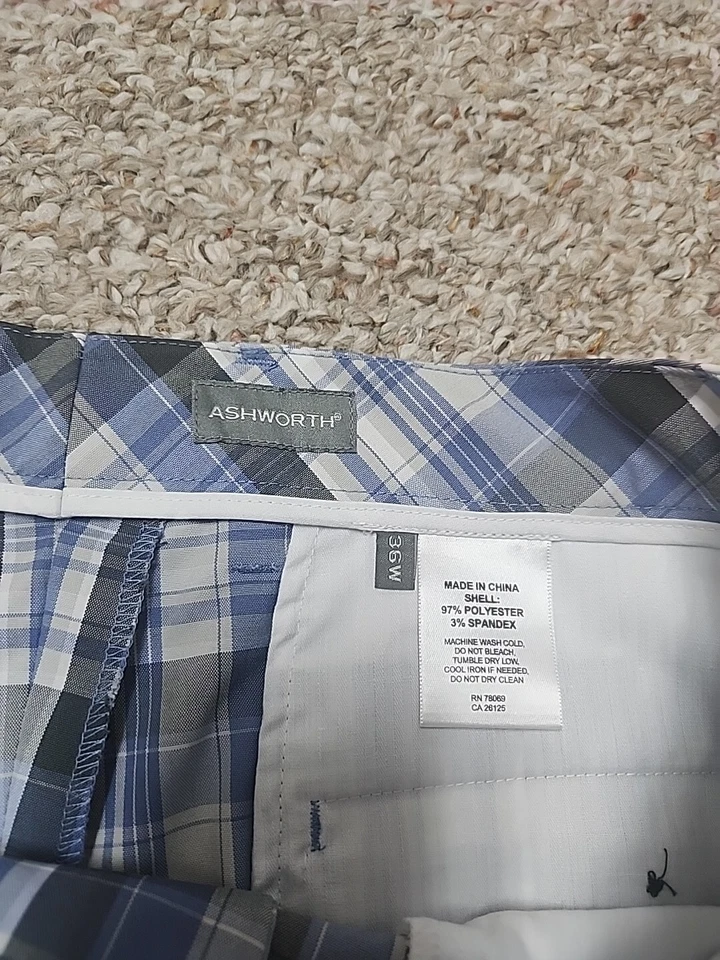 Ashworth Golf Shorts Men's 36x10 Periwinkle Blue & Gray Plaid Classic Stretch - Image 2 of 4