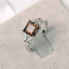 Natural Smoky Quartz Square Cut Gemstone 925 Sterling Silver Women Designer Ring