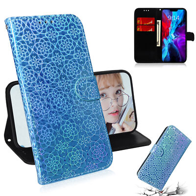 Bling Laser Flower Wallet Phone Case For iPhone Tecno Samsung Google Infinix LG