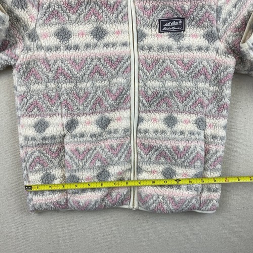 Eddie Bauer Girls Fleece Jacket Faux Fur Texture Size S (7/8) White Pink Grey - Picture 2 of 12