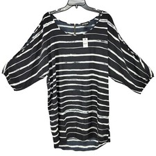 Express Womens Dress Sheath Short Large Cold Shoulder Black Stripe Lightweight