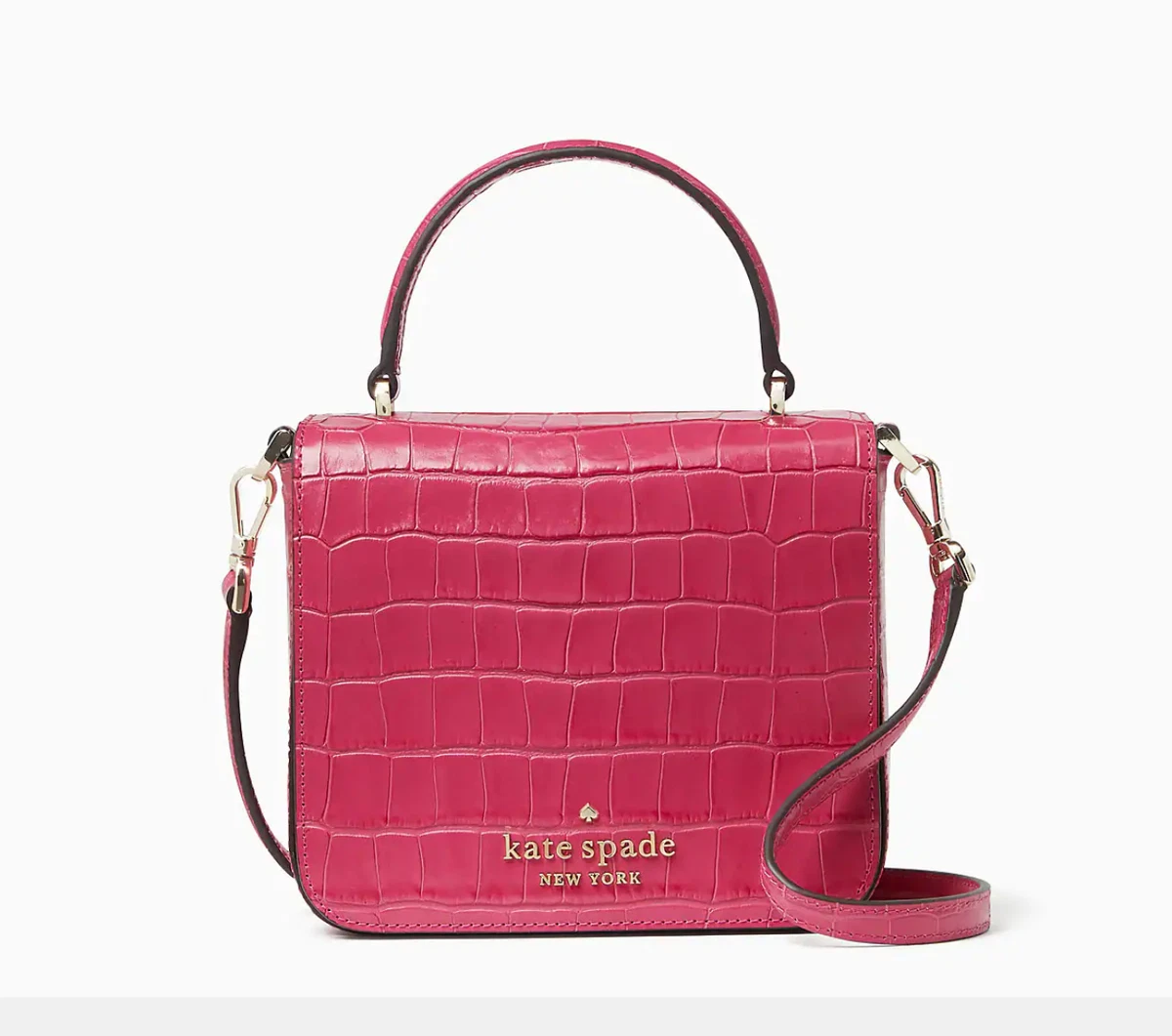 Kate Spade Croc Embossed Staci Square Crossbody Handbag In Festive