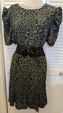 NWT Express Olive Green Leopard Animal Print Puff Sleeve Mob Wife Dress XL 