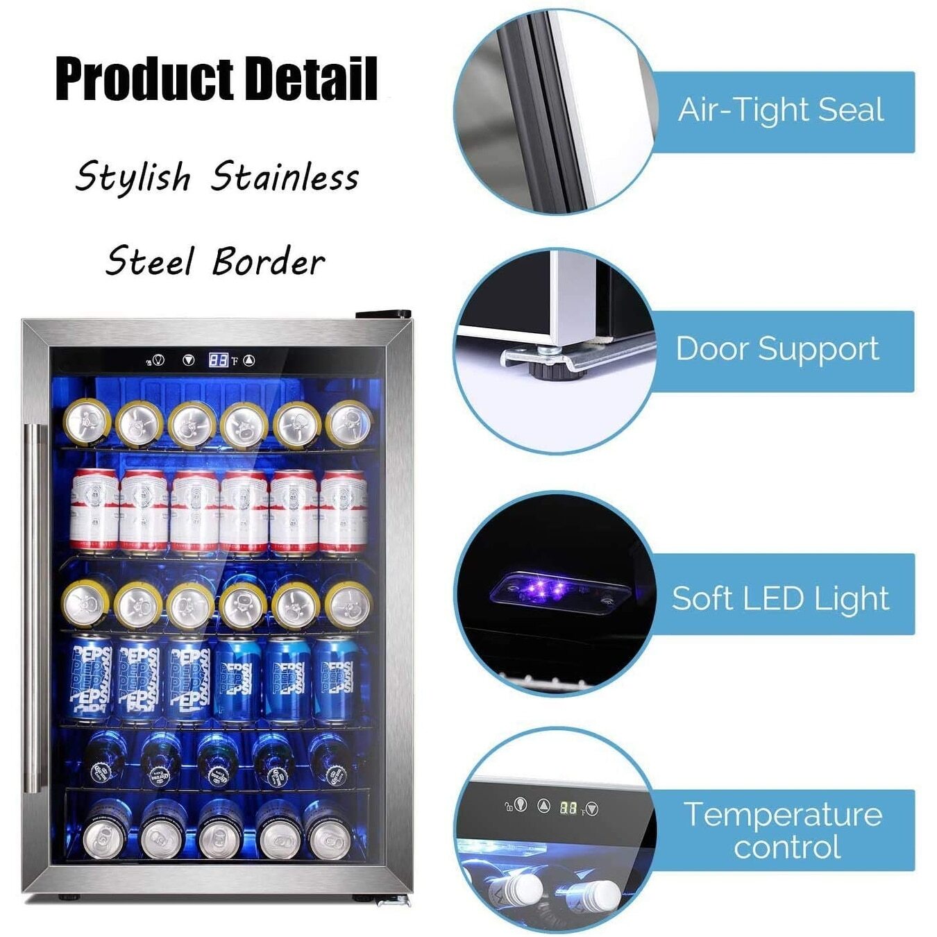 Beverage Refrigerator Cooler-145 Can Mini Fridge Clear Front Black 4.5 cu.ft