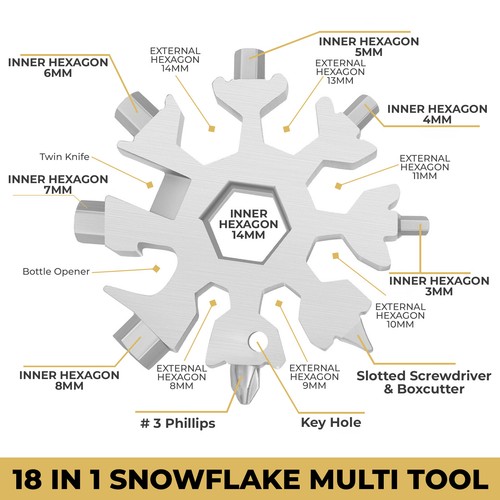 18 in 1 Multi-tool Portable Snowflake Shape Tool With Keyring Screwdriver - Picture 19 of 29