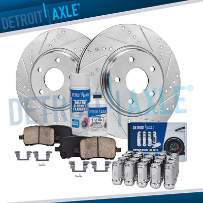 5 Lugs Front Drilled Rotors Brake Pads w/ 20pc Lug Nuts for Aura G6 Chevy Malibu