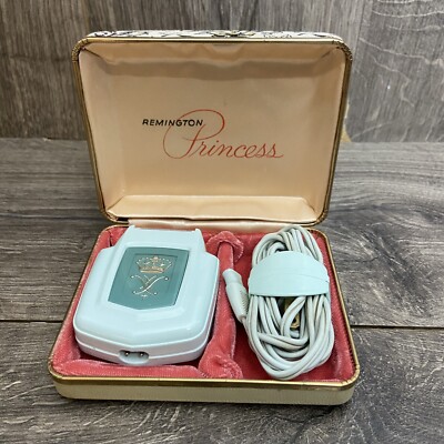 Vtg Remington Princess Electric Shaver Blue Tapestry Box Works Mid Century