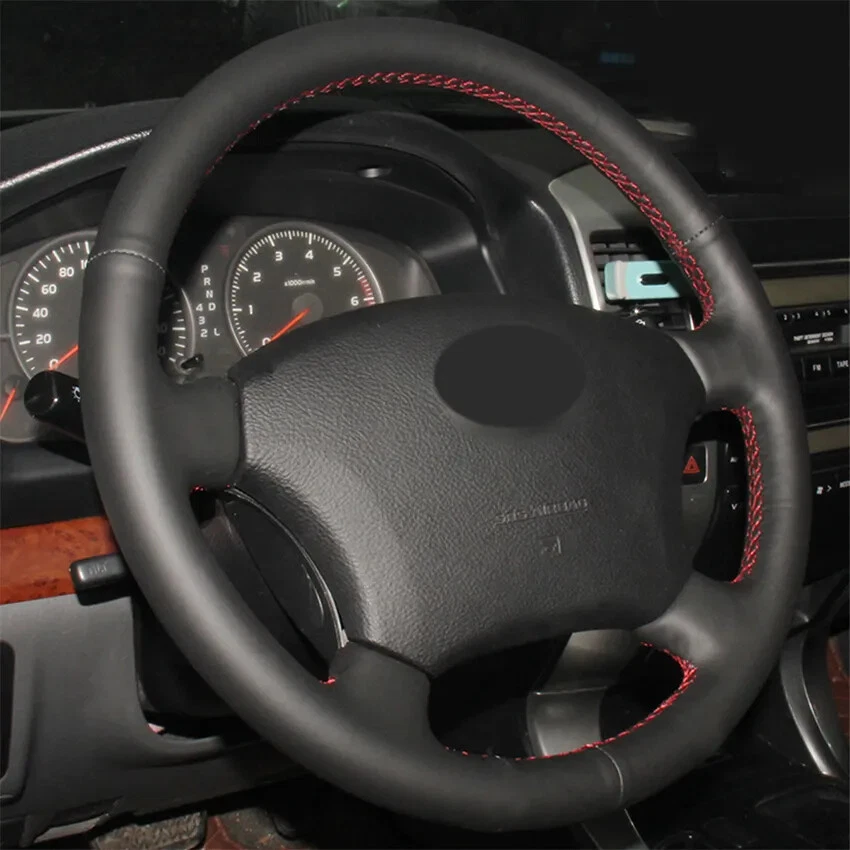 Cubierta de volante de cuero negro cosida a mano para Toyota Land Cruiser Prado Foto 4 de 4